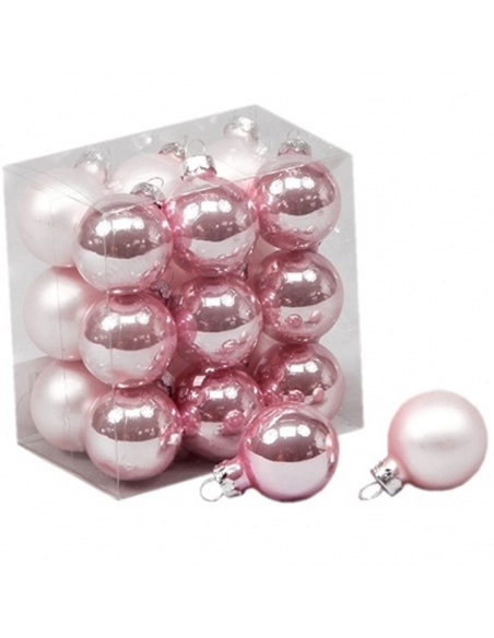 Set 18 globuri din sticla roz deschis mat+lucios 3cm