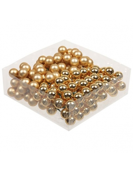 Set 144 globuri din sticla auriu mat+lucios 2 cm cu sarma