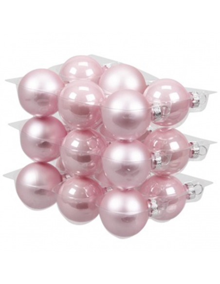 Set 18 globuri din sticla roz deschis mat + shiny 4cm