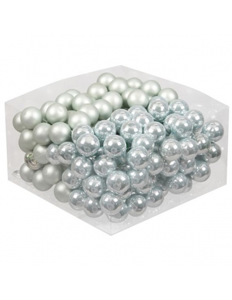 Set 144 globuri din sticla bleu mat+lucios 2.5 cm cu sarma