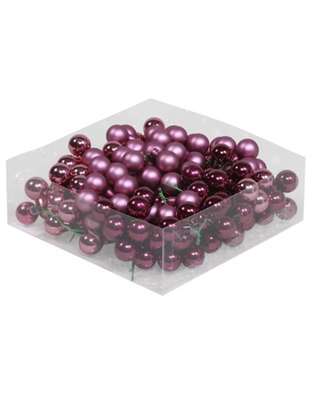 Set 144 globuri din sticla mauve pink mat+lucios 2 cm cu sarma