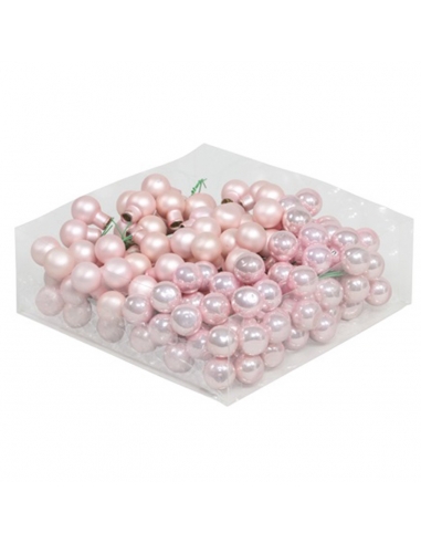 Set 144 globuri din sticla roz deschis mat+lucios 2 cm cu sarma