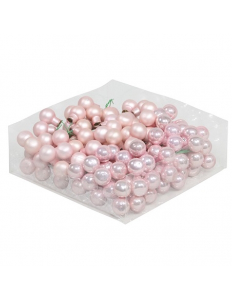 Set 144 globuri din sticla roz deschis mat+lucios 2 cm cu sarma