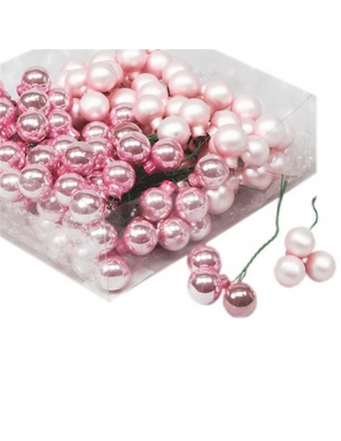Set 144 globuri din sticla roz deschis mat+lucios 2 cm cu sarma