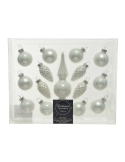 Kit 15 globuri de Craciun din sticla pt bradut winter white mix 3-13cm Decoris