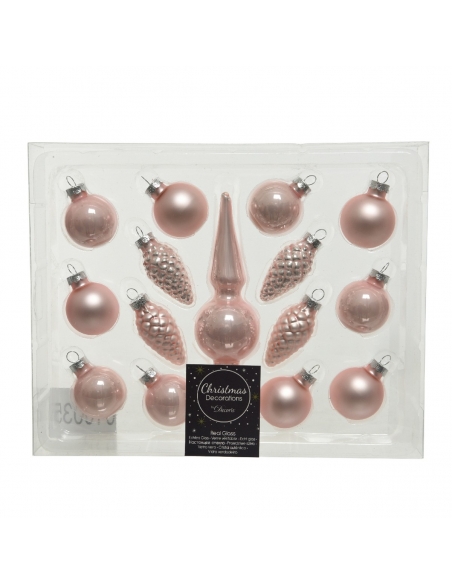 Globuri din sticla decor brad blush pink mix 3-13cm Decoris