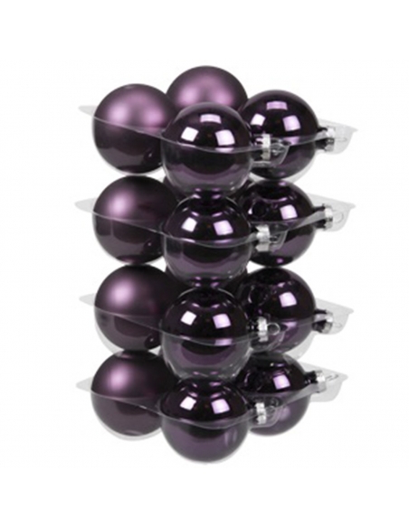 Set 16 globuri din sticla royal purple, 2 modele 5.7cm