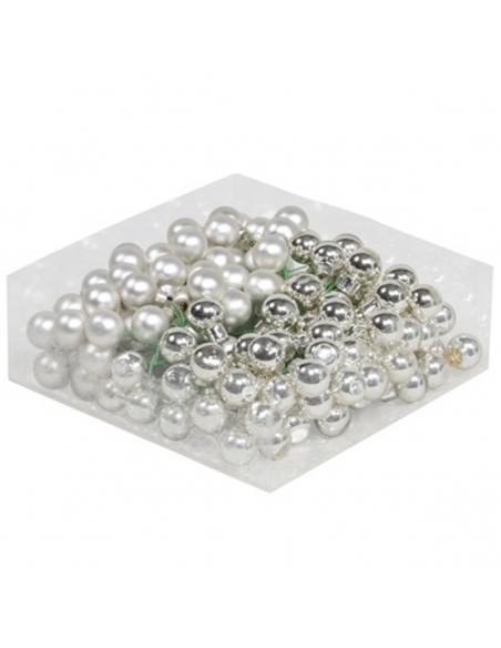Set 144 globuri din sticla argintiu mat+lucios 2 cm cu sarma
