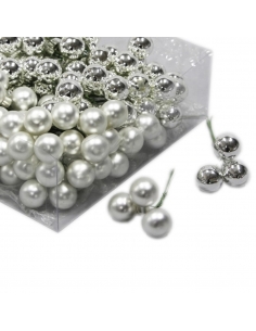 Set 144 globuri din sticla argintiu mat+lucios 2 cm cu sarma 2
