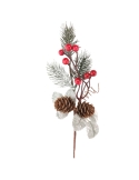 Crenguta de Craciun cu 2 conuri, brad, bobite rosii si carliont 25cm