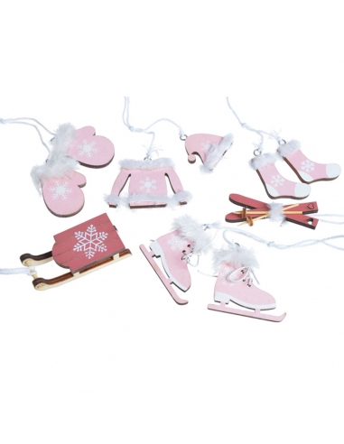 Figurine de Craciun roz | set 6 ornamente din lemn