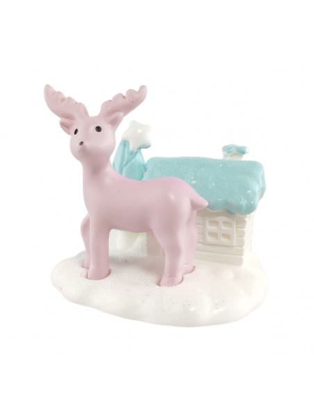 Miniatura peisaj de iarna cu ren, casuta si bradut 4cm fairy garden