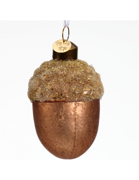 Figurina Craciun din sticla ghinda / ciuperca white / chocolate 8cm Decoris