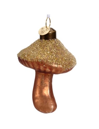 Figurina Craciun din sticla ghinda / ciuperca white / chocolate 8cm Decoris