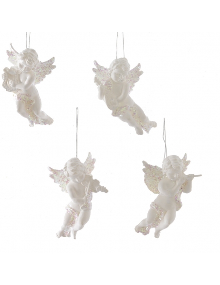 Decoratiune Craciun ingeras alb cu sclipici iridiscent, pandantiv 10cm Decoris