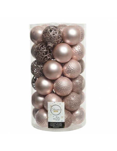 Set 37 globuri blush pink matt, shiny, glitter 6cm Decoris