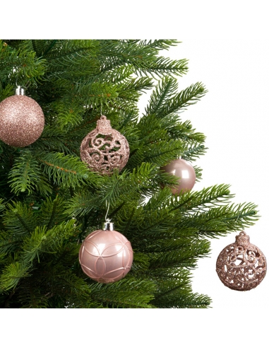 Set 37 globuri blush pink matt, shiny, glitter 6cm Decoris