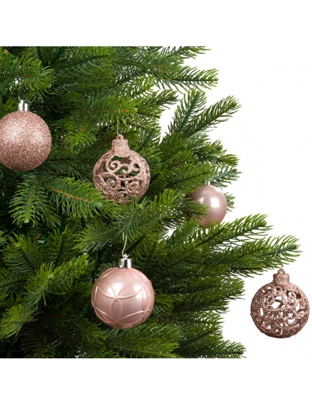 Set 37 globuri blush pink matt, shiny, glitter 6cm Decoris