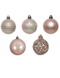 Set 37 globuri blush pink matt, shiny, glitter 6cm Decoris