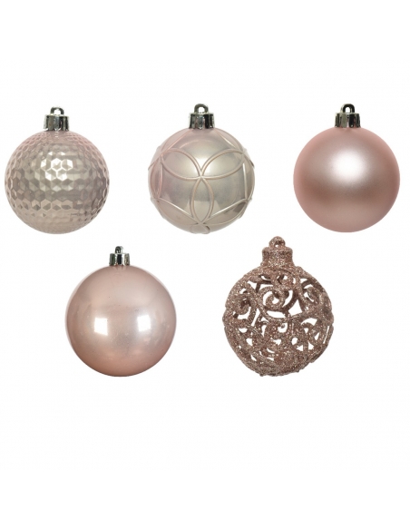 Set 37 globuri blush pink matt, shiny, glitter 6cm Decoris