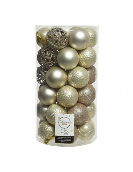 Set 37 globuri champagne pearl matt, shiny, glitter 6cm Decoris