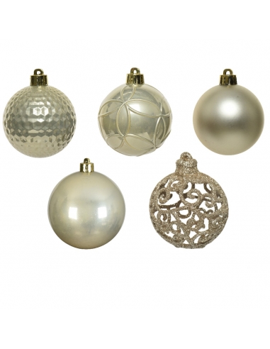 Set 37 globuri champagne pearl matt, shiny, glitter 6cm Decoris
