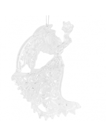 Ornament Craciun ingeras cu porumbel, pandantiv transparent 13cm