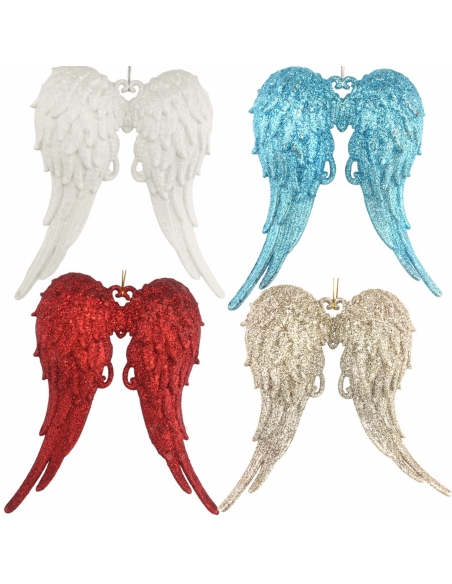 Decoratiune brad aripi de ingeras 3D, pandantiv cu sclipici 14cm