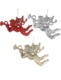 Decoratiune Craciun pt brad ingeras cu trompeta, pandantiv cu sclipici 13cm
