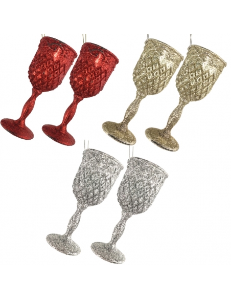 Decoratiuni Craciun pocal, pandantiv cu sclipici 11cm set 2