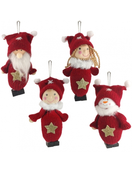 Decoratiune brad papusa cu hainute tricotate rosii 13cm