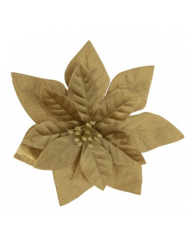 Craciunita aurie catifelata din textil cu clips 16 cm