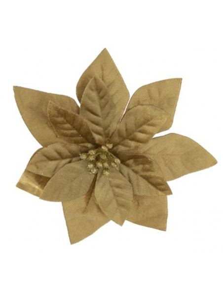 Craciunita aurie catifelata din textil cu clips 16 cm