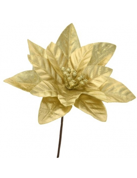 Craciunita aurie din textil pe bat 12 cm