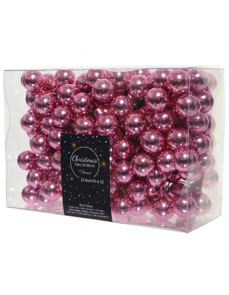Buchetel 12 globuri din sticla lipstick pink shiny 2cm cu sarmulita Decoris