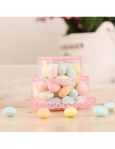 Marturie cutiuta acrilica tort etajat roz 6.5cm