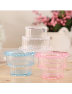 Marturie cutiuta acrilica tort etajat roz 6.5cm 2