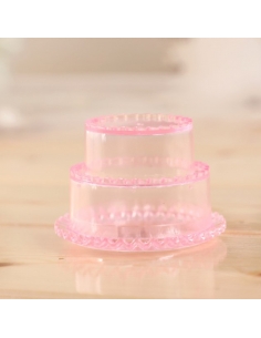 Marturie cutiuta acrilica tort etajat roz 6.5cm