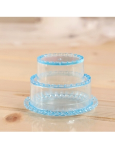 Marturie cutiuta acrilica tort etajat bleu 6.5cm 2
