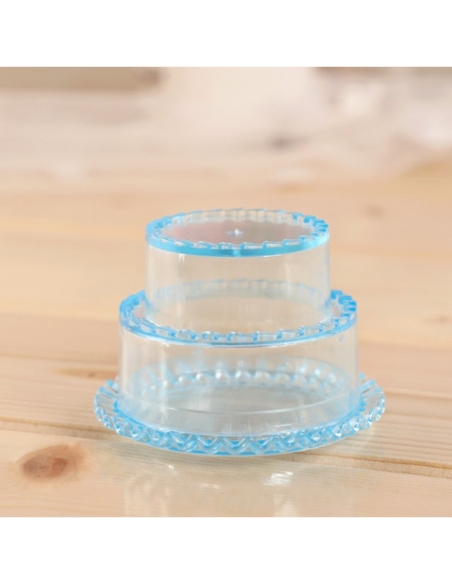 Marturie Botez Baietel Cutiuta acrilica tort etajat bleu 6.5cm