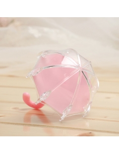 Marturie Botez Fetita Umbreluta acrilica roz fillable, cutiuta 11cm 2