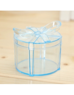 Cadou Acrilic Rotund Bleu cu fundita, caseta 6cm 2