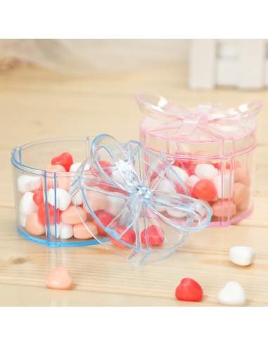 Cadou acrilic rotund transparent cu fundita, caseta 6cm