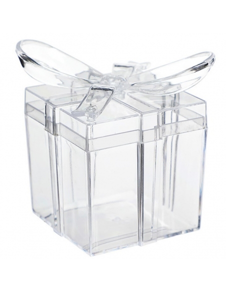 Cadou acrilic transparent cu fundita, caseta 6cm