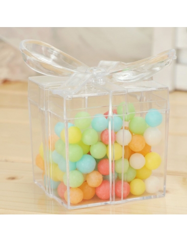 Cadou acrilic transparent cu fundita, caseta 6cm