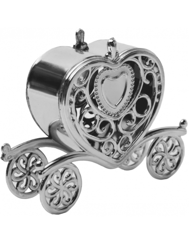 Caleasca inima baroque argintie, caseta marturie
