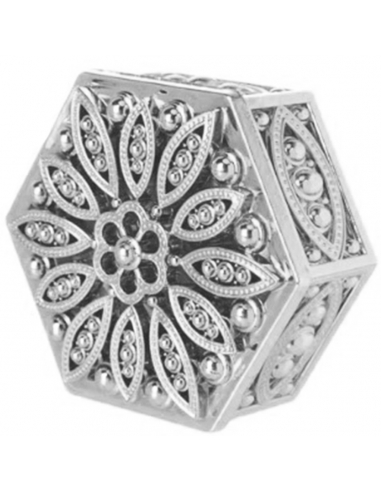 Cutie hexagonala baroque flower argintie, caseta 6cm