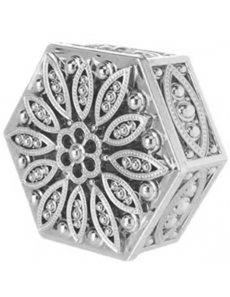 Cutie hexagonala baroque flower argintie, caseta 6cm