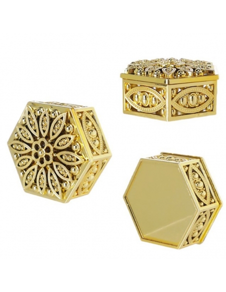 Cutie hexagonala baroque flower aurie, caseta 6cm
