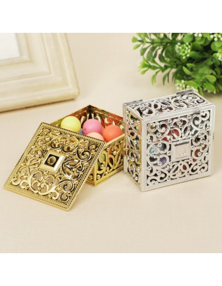 Cutie patrata baroque argintie, caseta 6cm